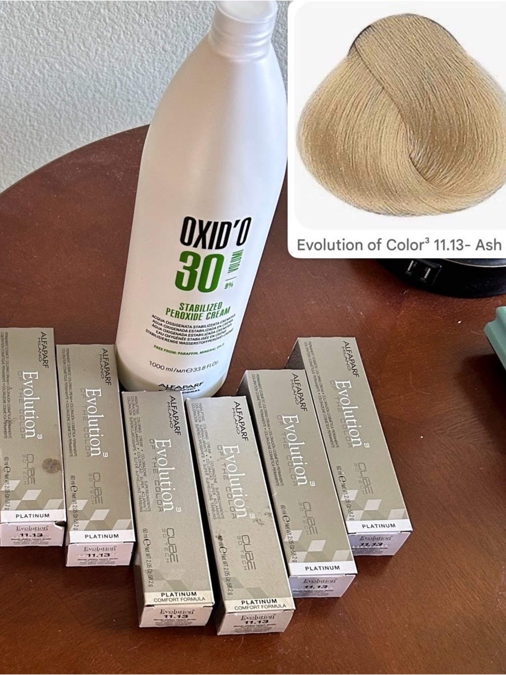 Alfaparf Evolution Platinum Blonde 11.13 ~ 6 tubes + 30 oz. 30 VOL processor.